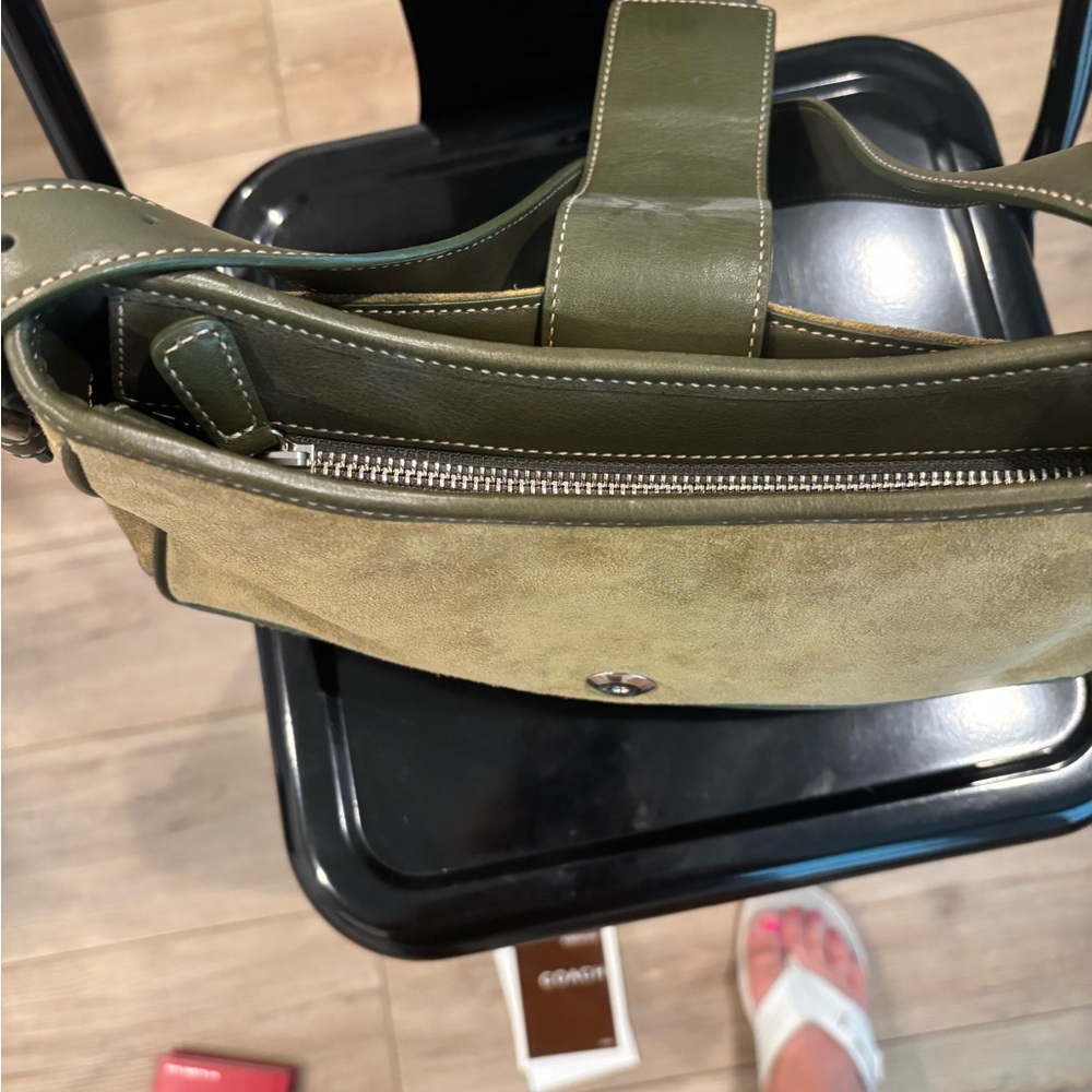 Coach Olive Green Suede and Leather Shoulder Bag - Picture 3 of 3